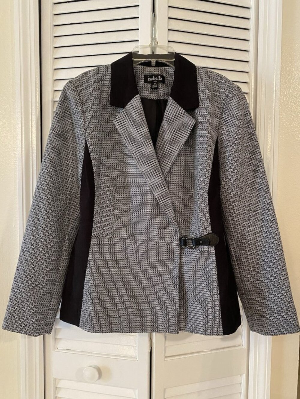 Vintage Isabella Blazer Jacket Womens Sz 12 Black Gray Classic Career Office